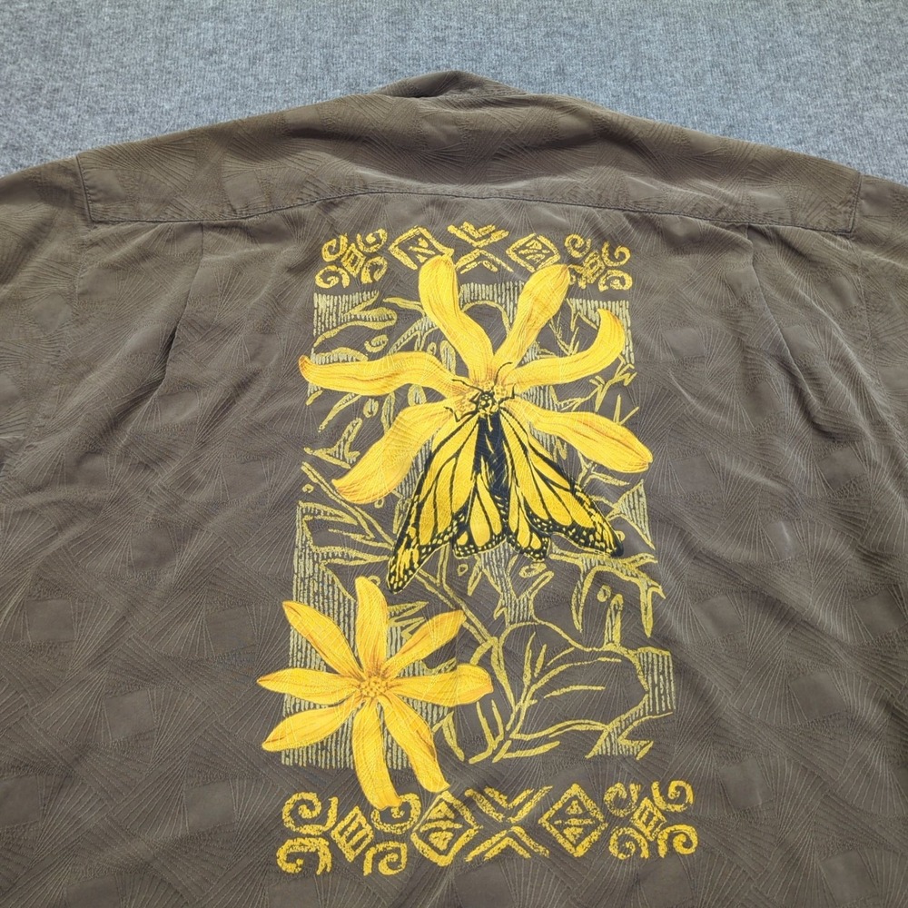 Tommy Bahama Shirt Mens Large Brown Silk Floral Hawaiaan Casual Beachy